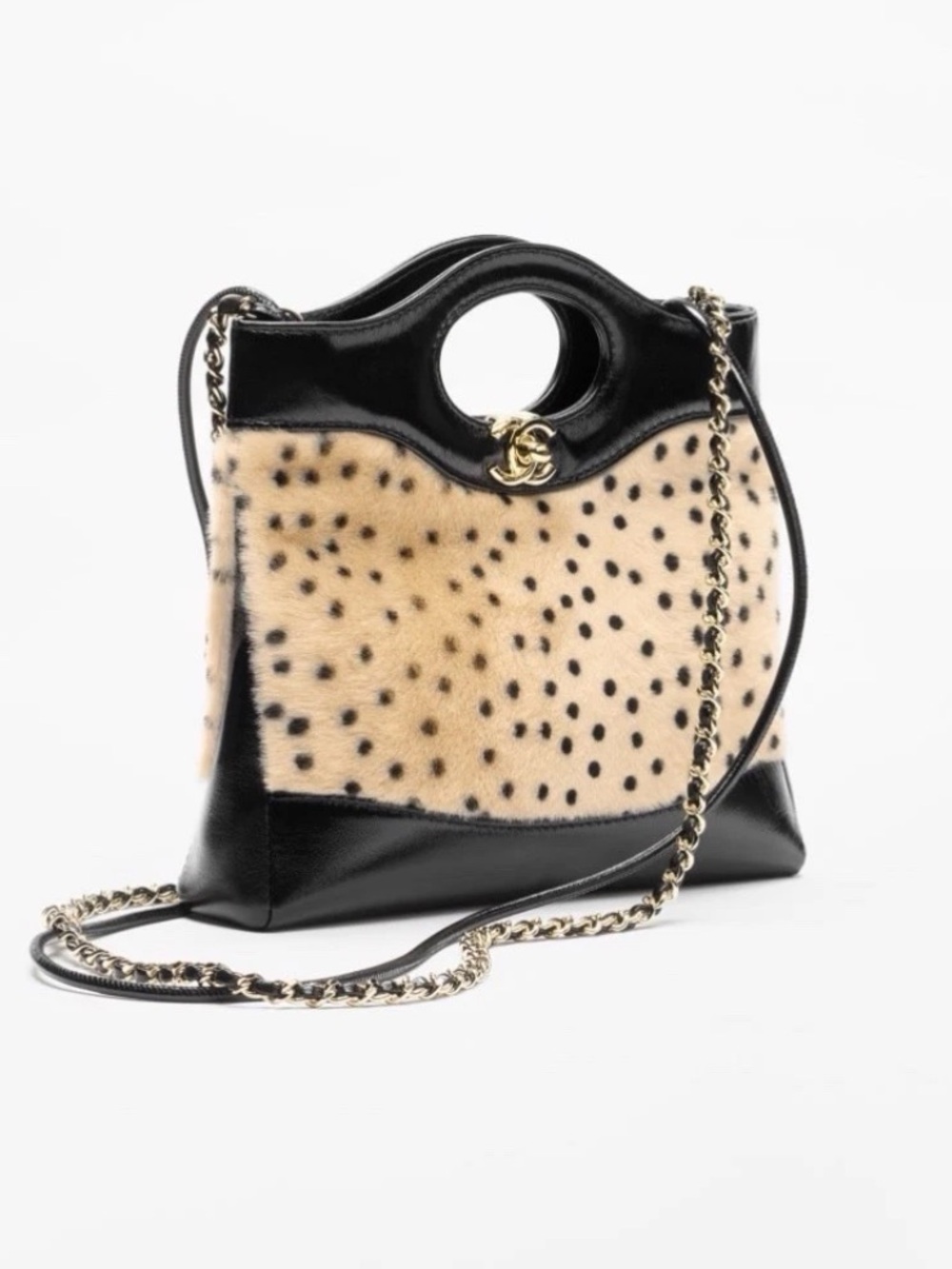 🐆 New 26A CHANEL Pony Hair Animal Print Black Mini 31 Bag Handbag Gold CC - Picture 8 of 12